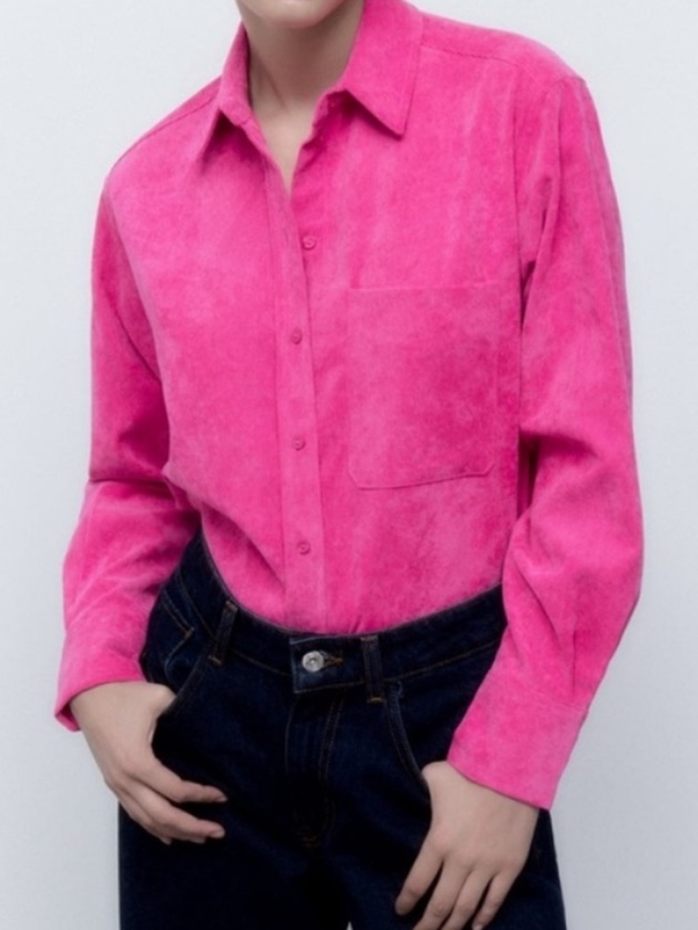 Zara pink corduroy long sleeve button down shirt top size M